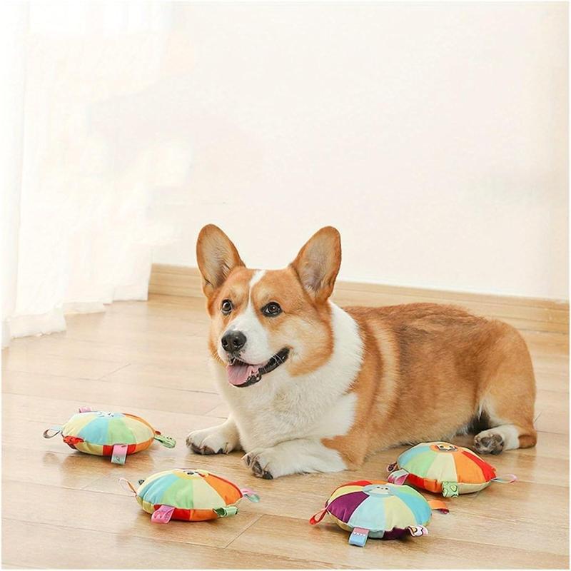 Plush Dog Flying Disc Chew Toy,Interactive Tug of War Toy with Bell, Bite-Resistant & Washable Everware Hub