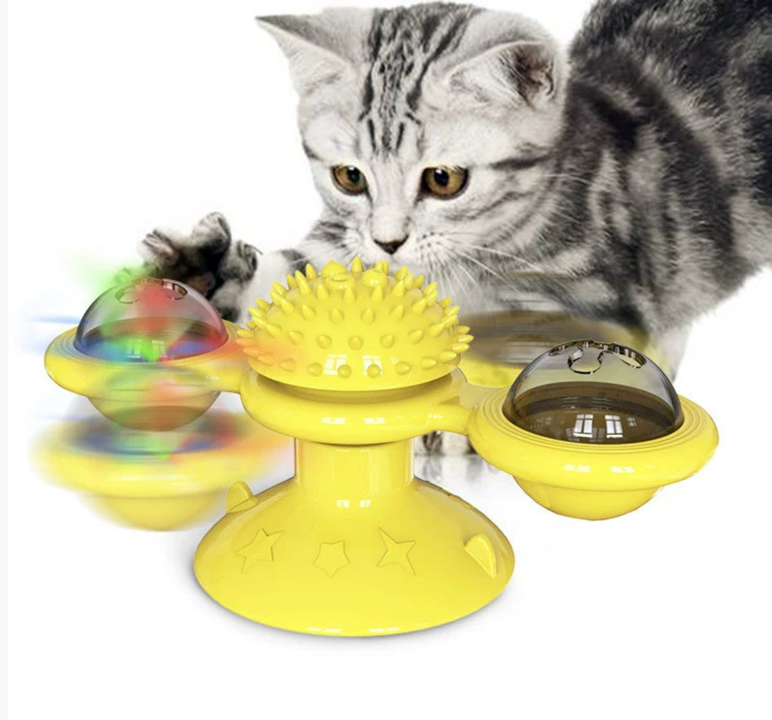 Cat Entertainment Set – Interactive Rotating Disk, Feather Teasers & Windmill Toy for Active Cats Everware Hub