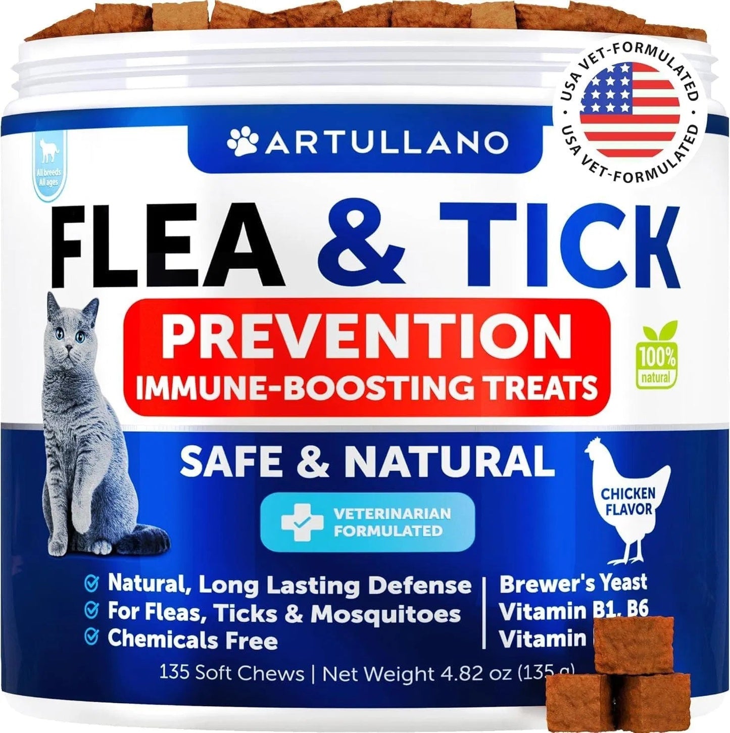 Flea Treatment for Cats, 135 Chewable Pills | Natural Flea & Tick Prevention + Vitamins Everware Hub