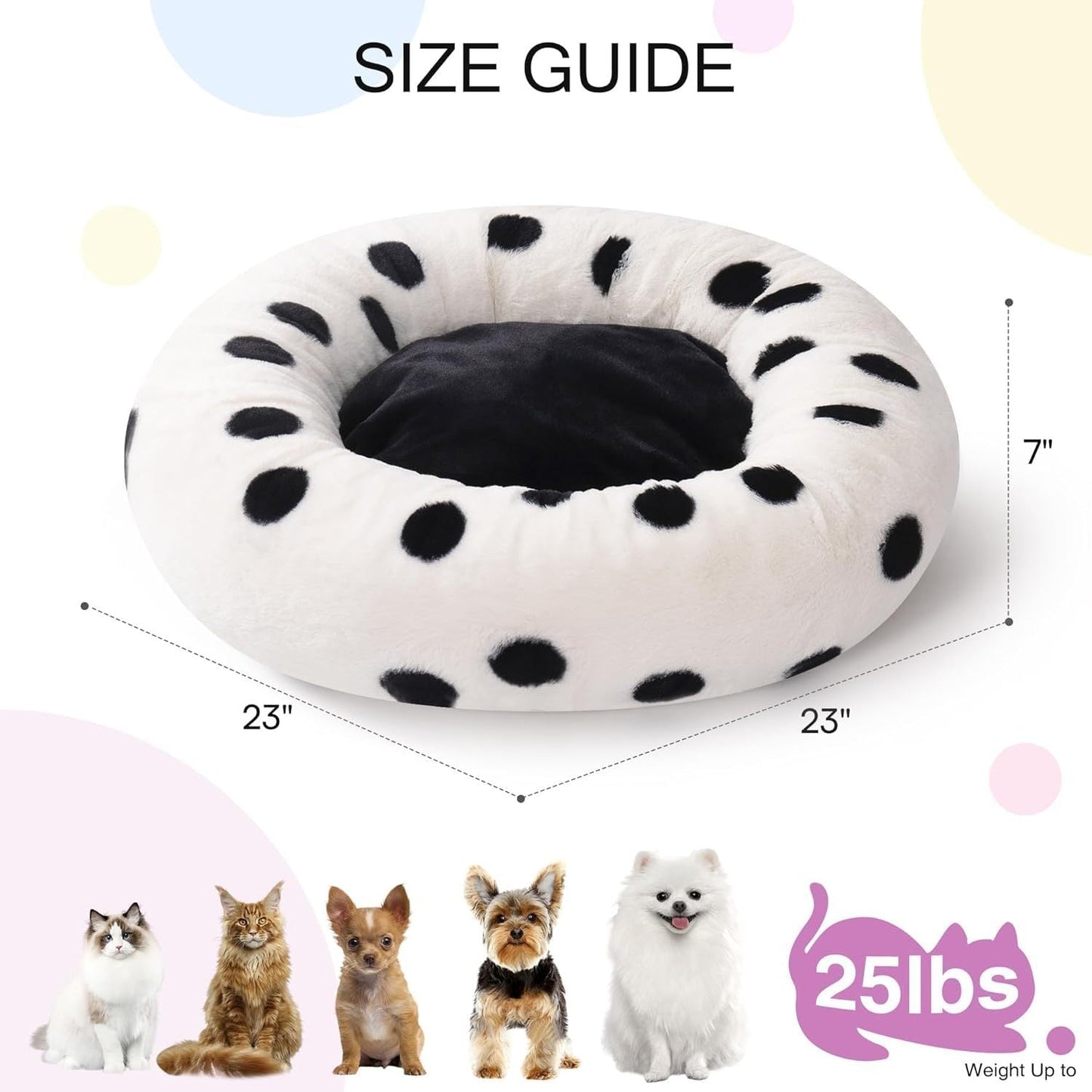 MEWOOFUN Donut Cat Bed For Indoor Cats - 23 Inch Round Washable Pet Bed With Non-Slip Bottom, Plush Fluffy Small Dog Bed For Puppies & Kittens, Black Dot Everware Hub