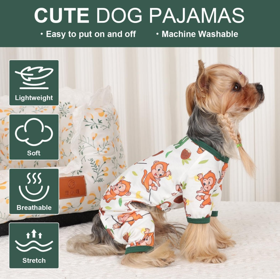 Dog Pajamas Pjs Spring Summer Dog Clothes For Small Dogs Girl Boy, Soft Stretchy Tiny Chihuahua Yorkie Puppy Clothes Doggie Onesies Cat Pet Jammies Outfit, Brown Monkey Everware Hub