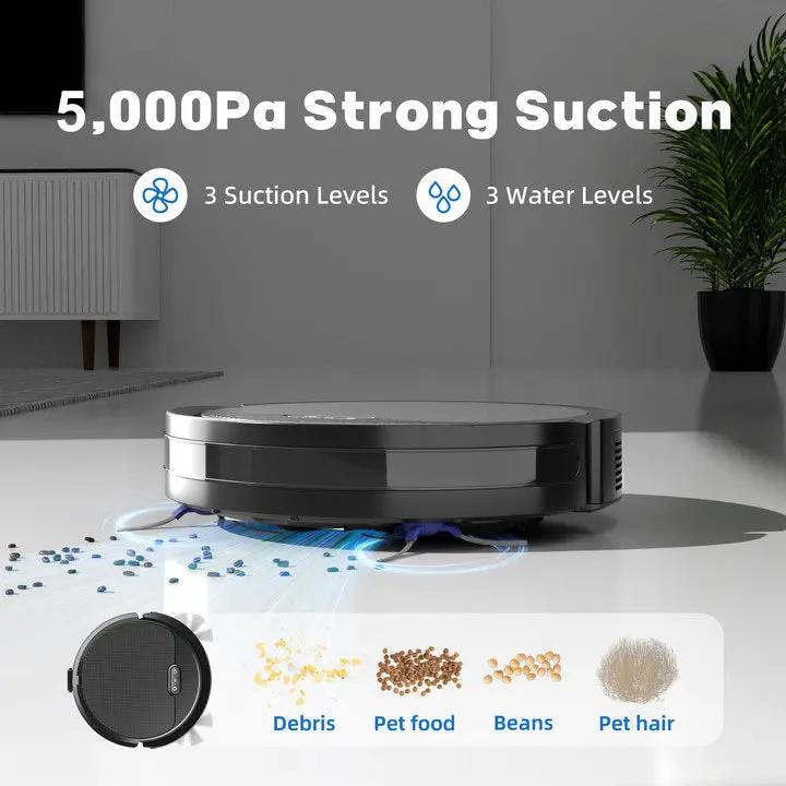 Robot Vacuum and Mop 3-in-1 Combo Cleaner, 5000Pa Suction, 120 Mins Runtime, Self-Charging Everware Hub