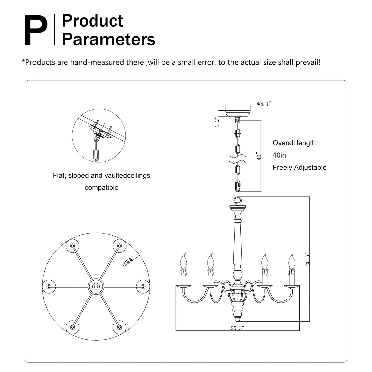 Retro White & Rust 6-Light Chandelier Pendant for Dining Room, Home Everware Hub
