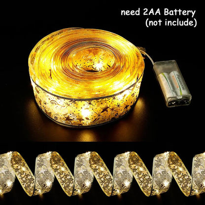 Fairy Lights String with Christmas Ribbon Bow Tie , LED Decorative Lights for Holiday, Tree & Gift Wrapping Everware Hub