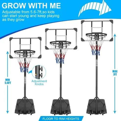 Portable Basketball Hoop for Teens – 5.6ft to 7ft Height Adjustable Everware Hub