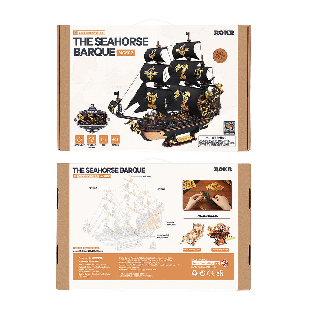 ROKR Seahorse Bark MCB02 , 3D Wooden Ship Model Kit with Moving Parts, DIY Nautical Puzzle for Adults Everware Hub