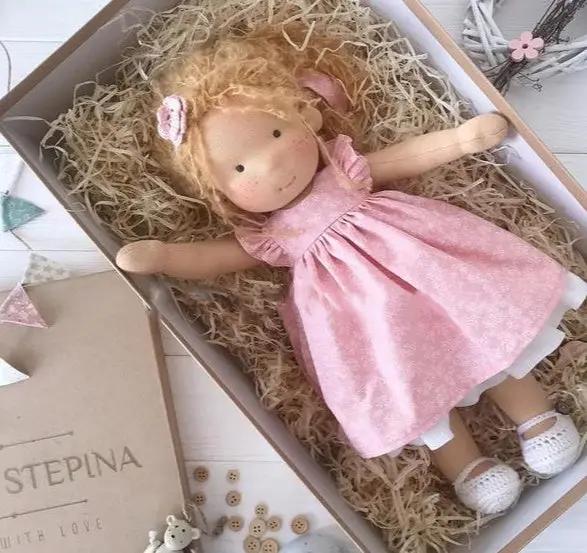 Handmade Plush Doll, Golden Curly Hair Girl , Soft Stuffed Doll Gift for Kids & Collectors Everware Hub