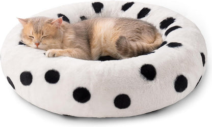 MEWOOFUN Donut Cat Bed For Indoor Cats - 23 Inch Round Washable Pet Bed With Non-Slip Bottom, Plush Fluffy Small Dog Bed For Puppies & Kittens, Black Dot Everware Hub