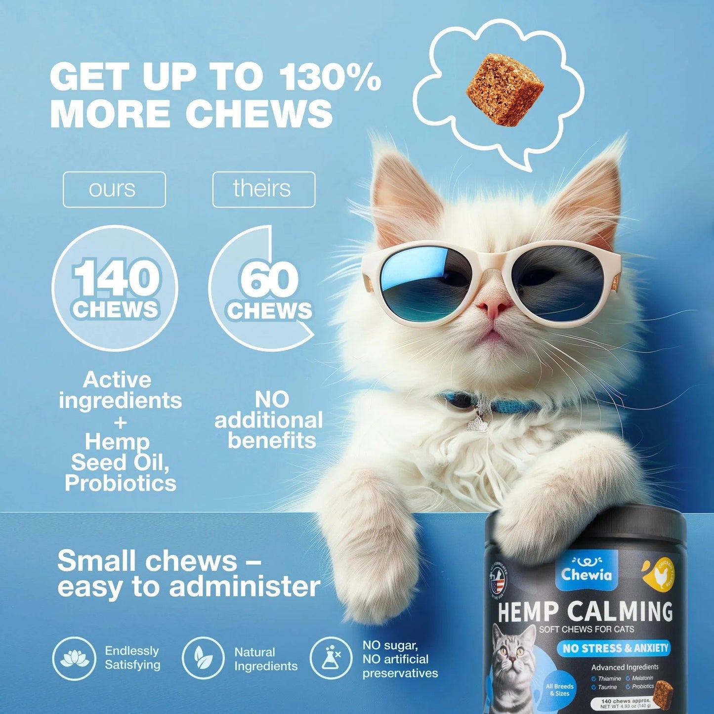 Cat Calming Treats,Hemp & Melatonin Soft Chews with Probiotics Everware Hub
