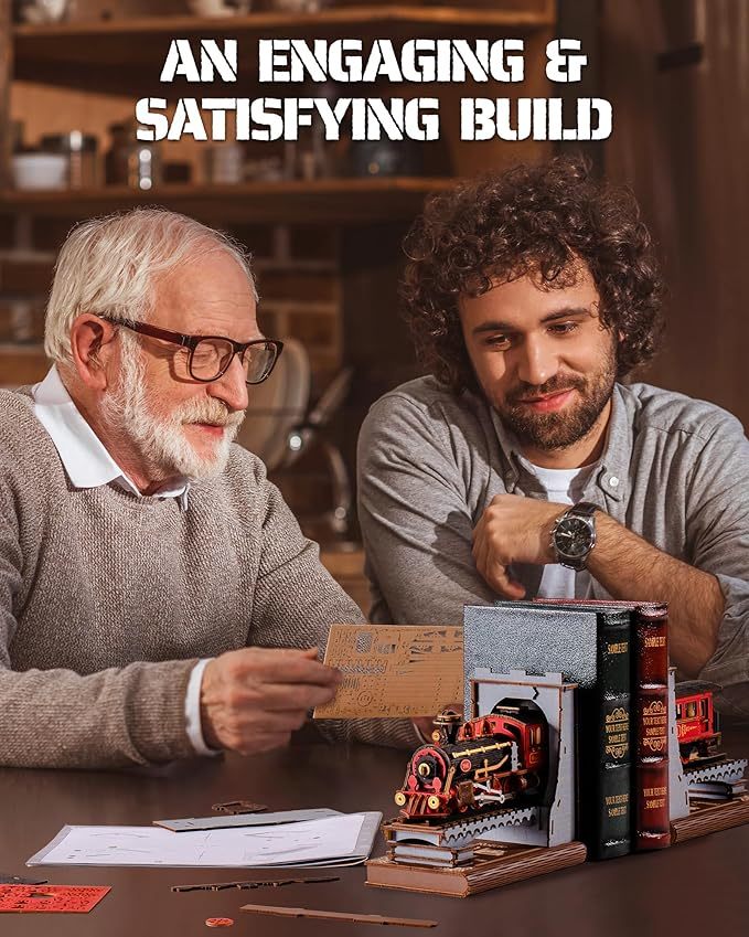 ROBOTIME Century Train DIY Book Nook Kit – 3D Wooden Puzzle Bookend Model for Adults & Kids Everware Hub