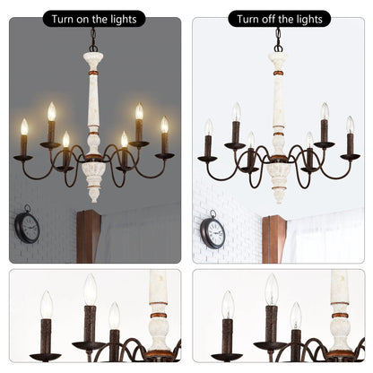 Retro White & Rust 6-Light Chandelier Pendant for Dining Room, Home Everware Hub