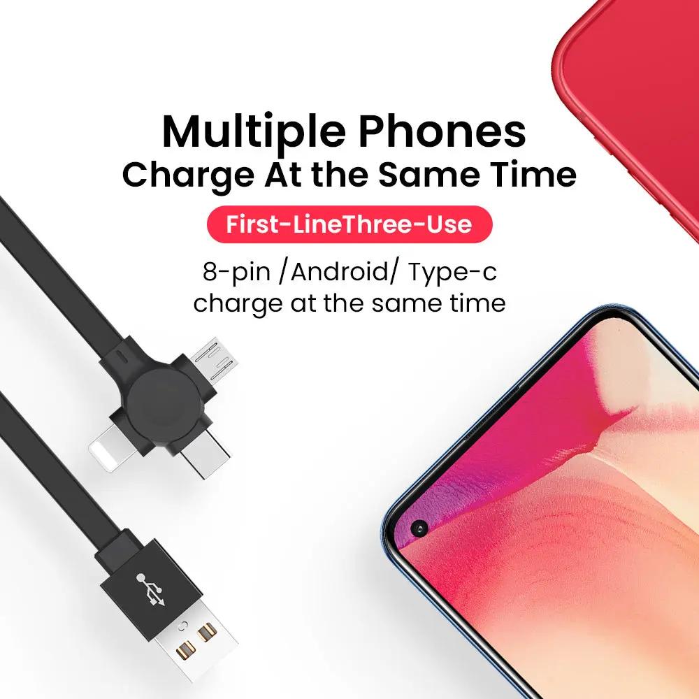 4-in-1 Retractable USB Cable with Stand – Type-C, iPhone, Micro USB Everware Hub