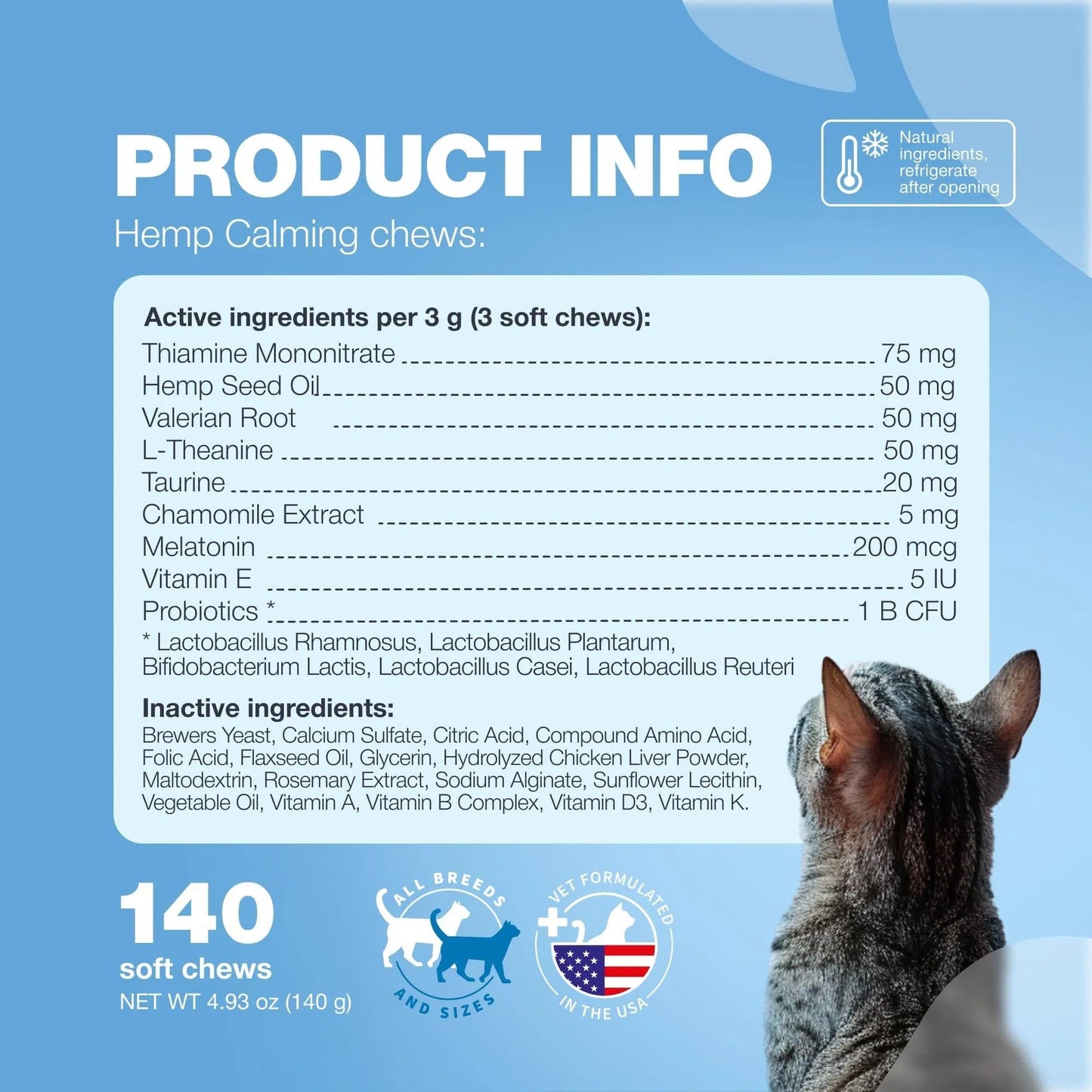 Cat Calming Treats,Hemp & Melatonin Soft Chews with Probiotics Everware Hub