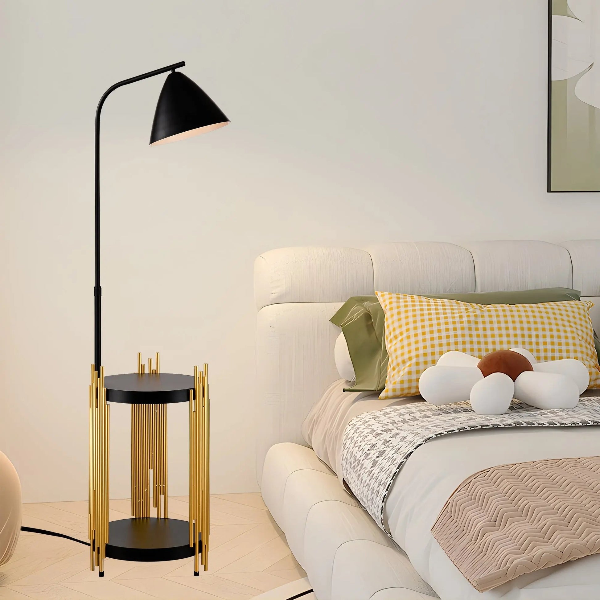 Luxury Floor Lamp with Shelves – Matte Gold/Black, E26 Base Everware Hub