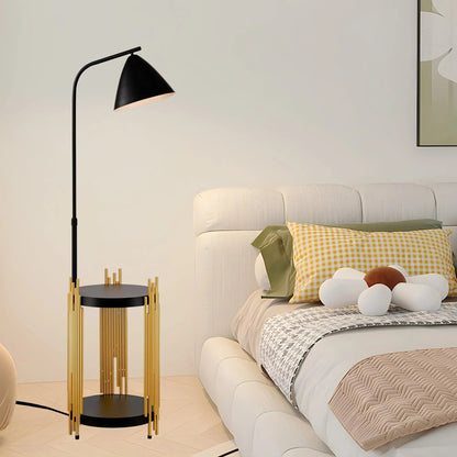 Luxury Floor Lamp with Shelves – Matte Gold/Black, E26 Base Everware Hub
