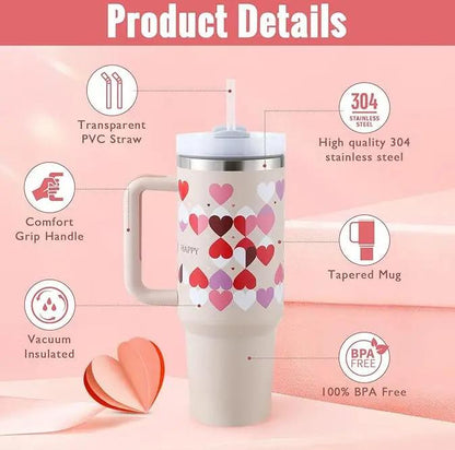 40 Oz Tumbler With Handle Straw Insulated, Stainless Steel Spill Proof Vacuum Coffee Cup Tumbler With Lid Tapered Mug Gifts For Valentine Lover Suitable For Car Gym Office Travel Everware Hub