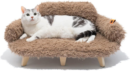 MEWOOFUN Elevated Cat Bed With Washable Cover - 26x18.3x8.5 Inch Wooden Pet Sofa For Cats & Small Medium Dogs, Modern Pet Furniture Brown Everware Hub