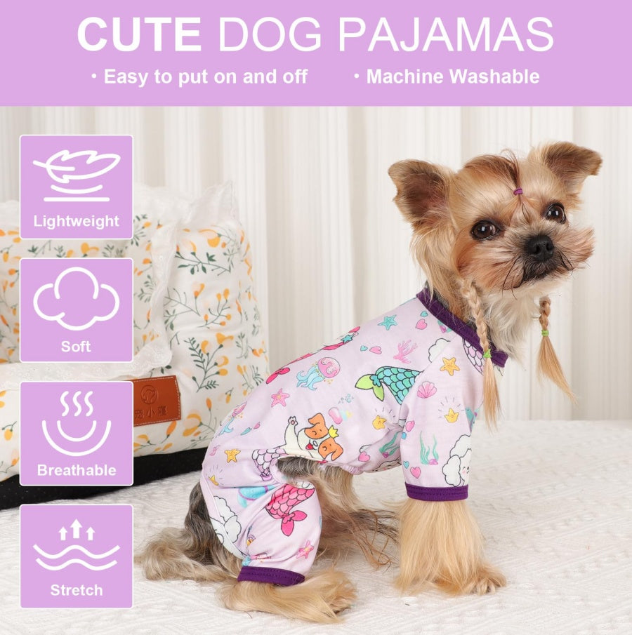 Dog Pajamas Pjs Spring Summer Dog Clothes For Small Dogs Girl Boy, Soft Stretchy Tiny Chihuahua Yorkie Puppy Clothes Doggie Onesies Cat Pet Jammies Outfit, Mermaids Everware Hub