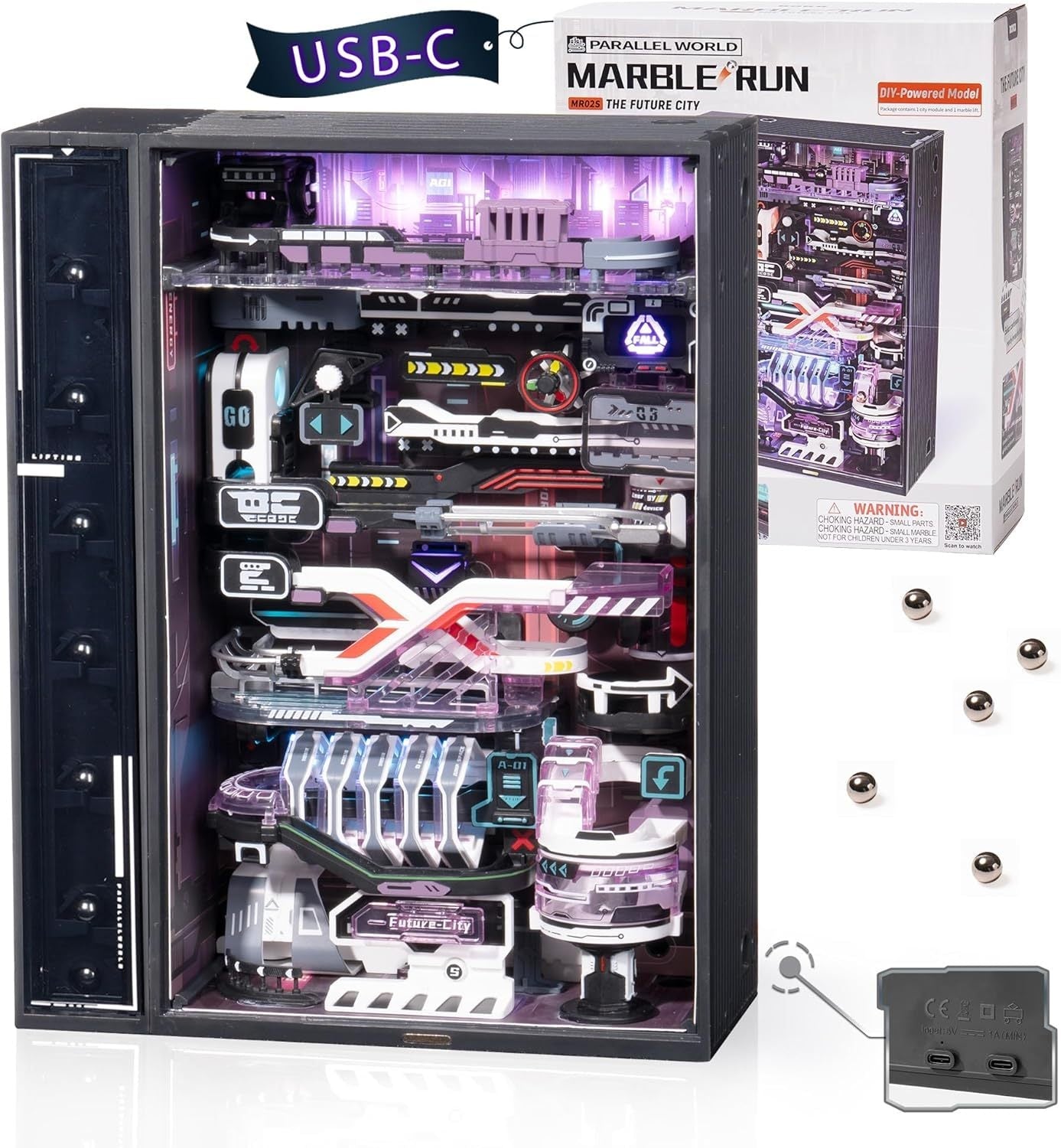 ROBOTIME Last City Marble Run ,3D Puzzle Model Kit with LED Glow in the Dark Track Everware Hub